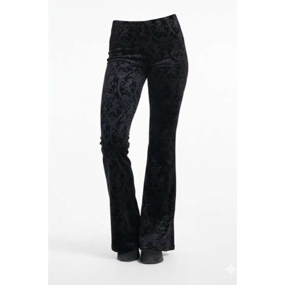 killstar Pants - Killstar Chill Daze Yoga Pants Medium Black Velvet Patterned Flare Goth Rare